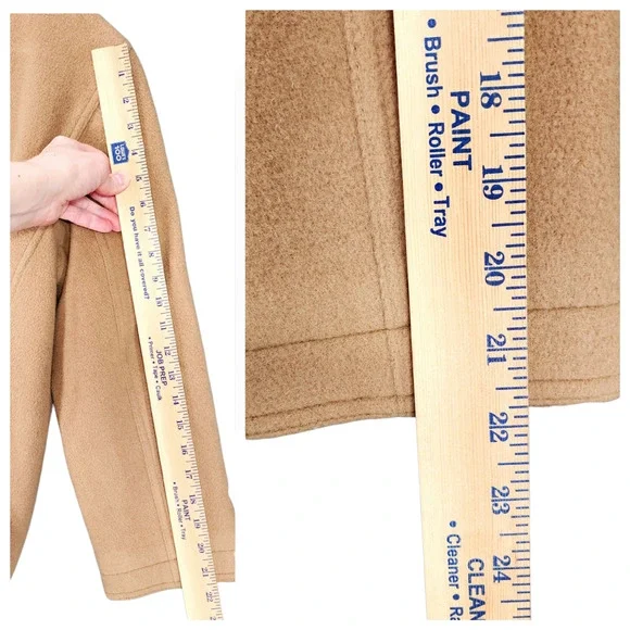 J Crew Pea Coat sz M Women Camel Beige Wool‎ Lined Double Breasted Pockets READ - Picture 7 of 14
